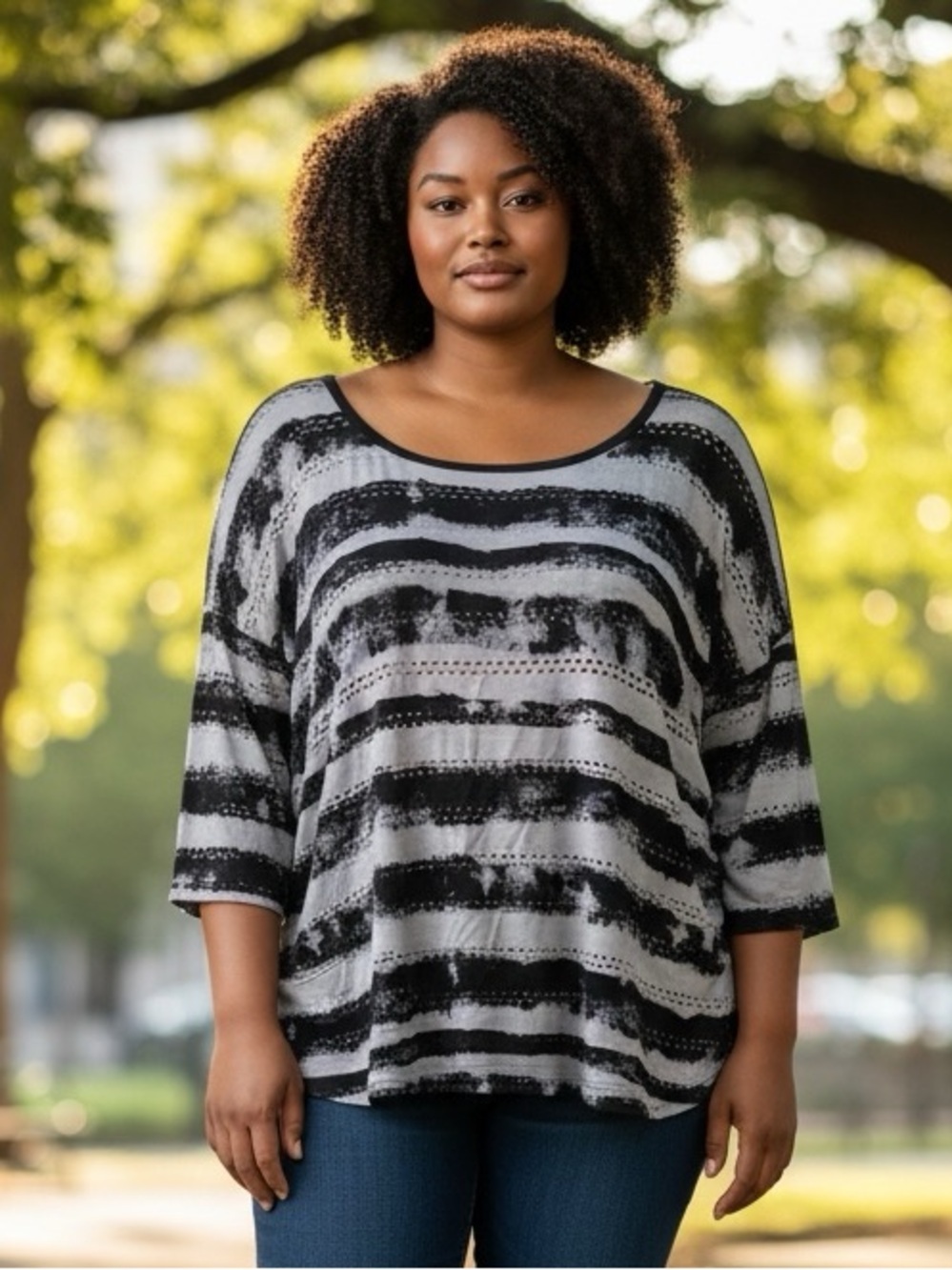 Cable&Gage Black & White Striped Scoop Neck Oversized Tunic XL